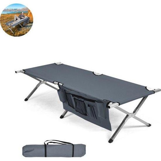 Lit pliant simple, gris, 1 personne, pliable
