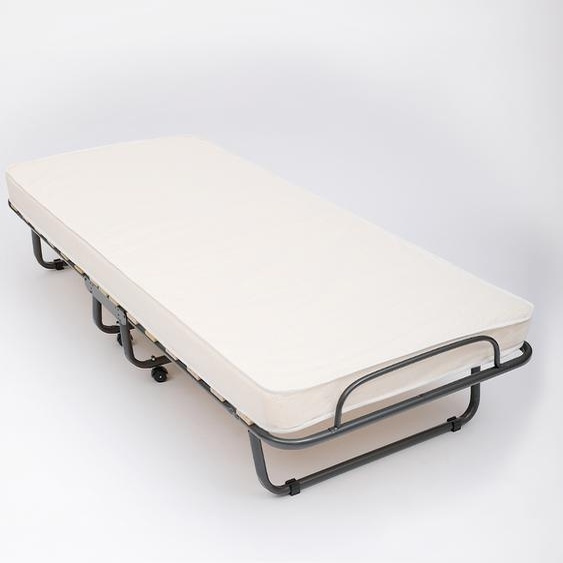 Lit pliant The White Stone avec matelas Waterfoam 80x190 cm, roues pivotantes, lattes courbées et housse de protection. Compact et facilement transportable.