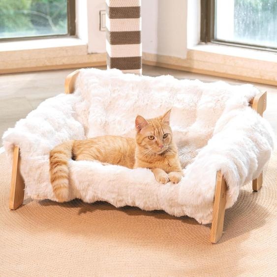 Lit pour chat en bois de hêtre, grande taille, supporte un poids jusquà 18 kg, couleur blanche