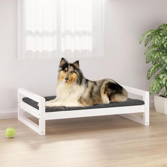 Lit pour chien Blanc 95,5x65,5x28 cm Bois de pin solide