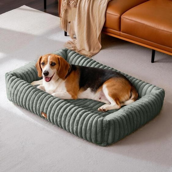 Lit pour chien de luxe, couleur gris foncé, dimensions 92 x 69 x 20 cm, lavable, mousse à mémoire de forme, antidérapant