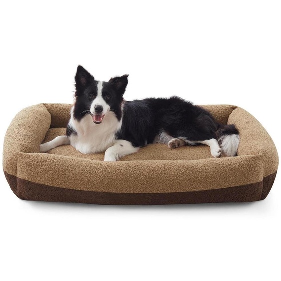 Lit pour chien lavable avec housse amovible, panier pour chien antidérapant, coussin de soutien cervical, dimensions : 76 x 61 x 20 cm, couleur : marron