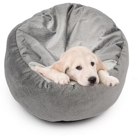 Lit pour chien, lavable, moelleux, avec couverture, diamètre 80 cm, gris, pour chiens jusquà 18 kg