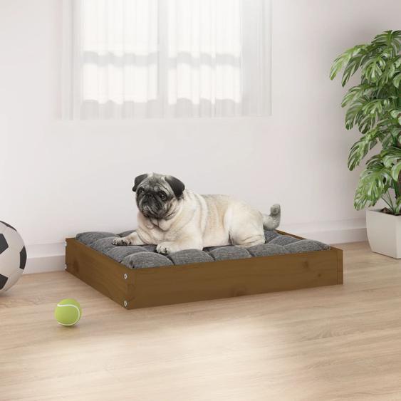 Lit pour chien Marron miel 61,5x49x9 cm Bois de pin solide