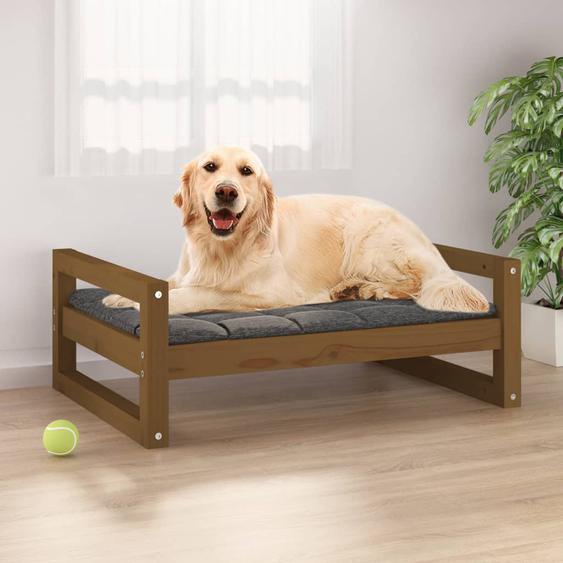Lit pour chien Marron miel 75,5x55,5x28 cm Bois de pin solide