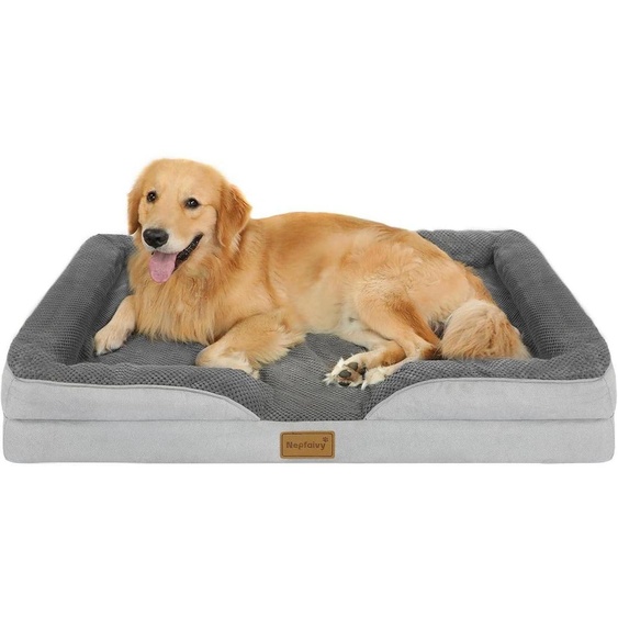Lit pour chien orthopédique, 111x80x17 cm, lavable, avec mousse en forme dœuf et bordure surélevée, idéal pour les grands chiens, taille XL