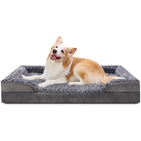 Lit pour chien, orthopédique, taille moyenne, couleur grise. Dimensions : 90 x 57 x 16 cm. Housse amovible, lavable et imperméable
