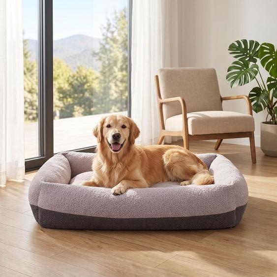 Lit pour chien, taille XL, lavable, avec housse amovible, couleur gris clair, dimensions : 91 x 69 x 20 cm