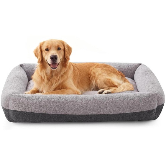 Lit pour chien XXL, couleur gris clair, dimensions 106x76x20 cm, avec housse amovible et lavable