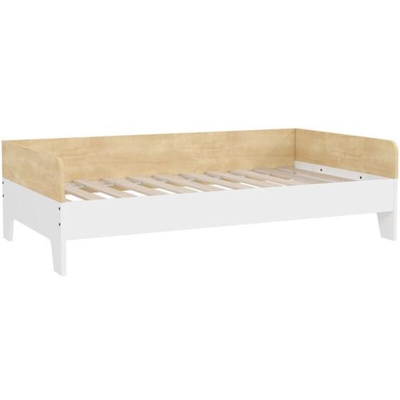 Lit pour enfant 3-8 ans style nordique - sommier à lattes inclus - blanc effet bois clair