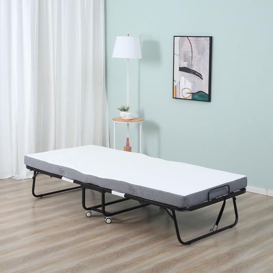 Lit rabattable 80x200 cm, lit dappoint pliable avec une couche de mousse de 10 cm, lit sur roulettes, mobile, blanc et noir | capacité jusquà 150 kg | structure en acier | gain de place