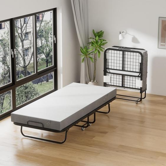Lit rabattable Vigevee avec matelas, 90x200 cm, lit dappoint pliable avec structure en métal, roulettes et housse anti-poussière