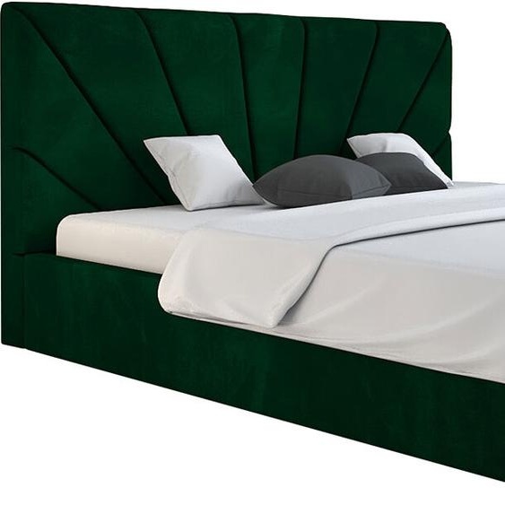 Lit rembourré, 120x200 cm, lit double, avec coffre de lit, avec sommier à lattes, avec tête de lit, Lit moderne, robuste, élégant, qualité de première classe, Slim-3, Vert