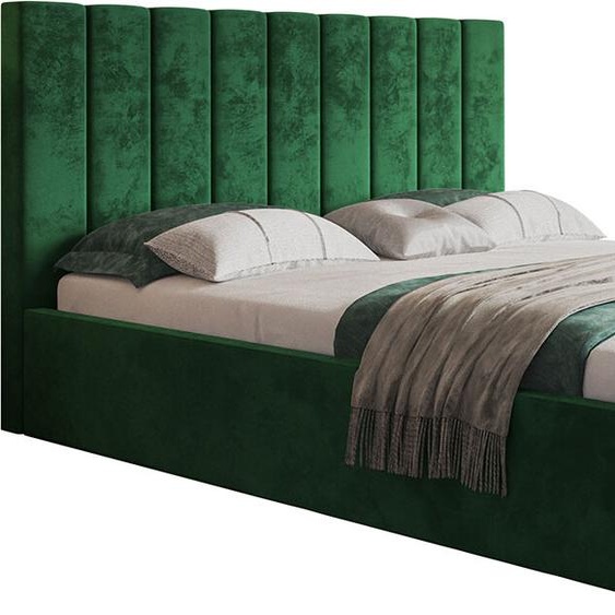 Lit rembourré, 120x200 cm, lit double, avec coffre de lit, avec sommier à lattes, avec tête de lit, Lit moderne, robuste, élégant, qualité de première classe, Slim-9, Vert