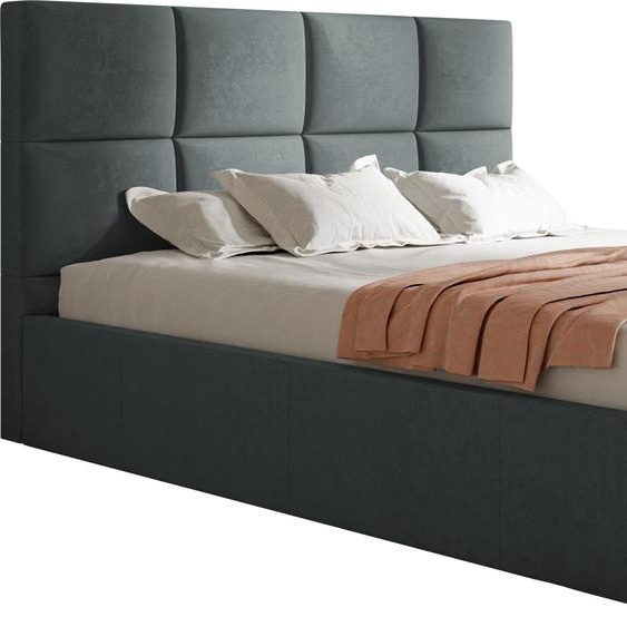 Lit rembourré, 140x200 cm, lit double, avec coffre de lit, avec sommier à lattes, avec tête de lit, Lit moderne, robuste, élégant, qualité de première classe, Slim, Graphite