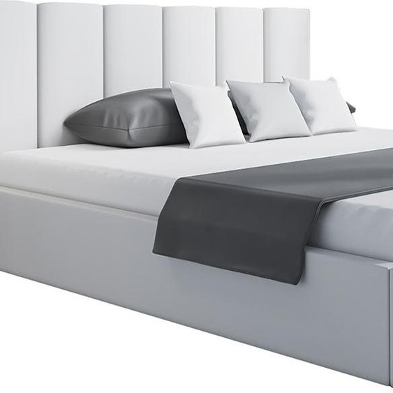 Lit rembourré, 140x200 cm, lit double, avec sommier à lattes, avec tête de lit, Lit moderne, robuste, élégant, de première qualité, Slim-0, Gris clair