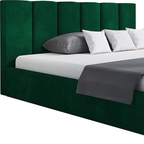 Lit rembourré, 140x200 cm, lit double, avec sommier à lattes, avec tête de lit, Lit moderne, robuste, élégant, qualité supérieure, Slim-0, Vert