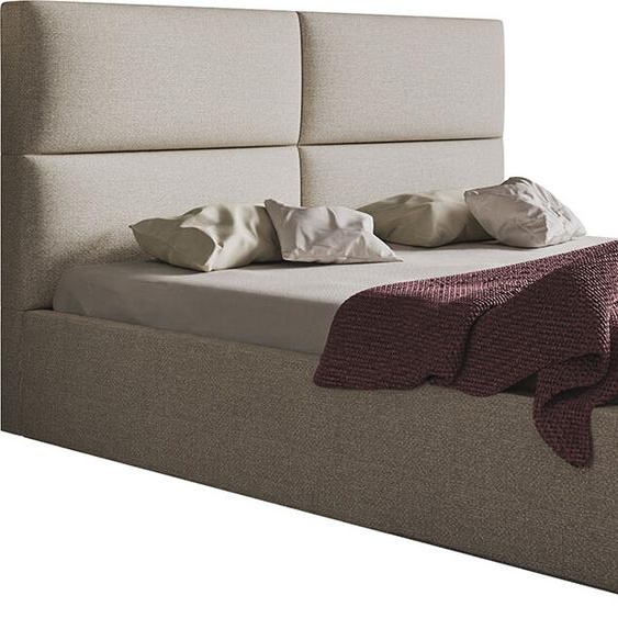 Lit rembourré, 140x200 cm, Lit double, avec sommier à lattes, avec tête de lit, Lit moderne, robuste, élégant, qualité supérieure, Slim-6, Beige