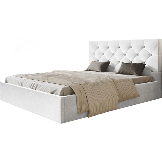 Lit rembourré, 160x200 cm, lit double, avec sommier à lattes, avec tête de lit, Lit moderne, robuste, élégant, de première qualité, Slim-7, Gris clair