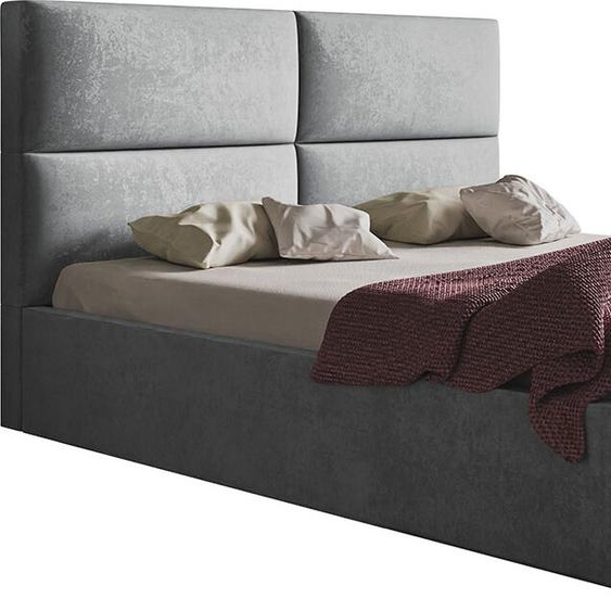 Lit rembourré, 160x200 cm, Lit double, avec sommier à lattes, avec tête de lit, Lit moderne, robuste, élégant, qualité supérieure, Slim-6, Gris