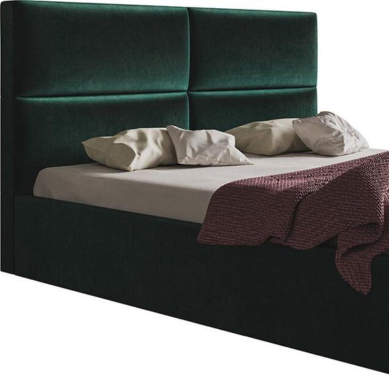 Lit rembourré, 180x200 cm, Lit double, avec sommier à lattes, avec tête de lit, Lit moderne, robuste, élégant, qualité supérieure, Slim-6, Vert