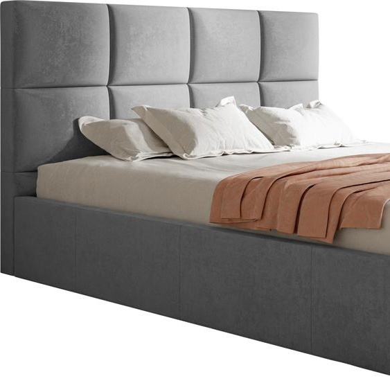 Lit rembourré, 180x200 cm, lit double, avec sommier à lattes, avec tête de lit, Lit moderne, robuste, élégant, qualité supérieure, Slim, Gris