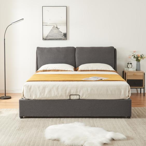 Lit rembourré Lunner lit double avec matelas et coffre de lit 140 x 200 cm gris foncé