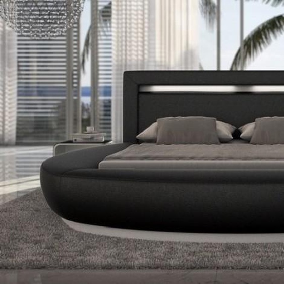 Lit rond 180x200 cm noir avec éclairage - Kovel -  Sans sommier