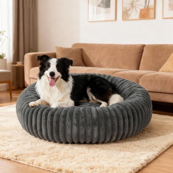 Lit rond pour animaux de compagnie, forme donut, panier pour chien ou chat, lavable, couleur gris, dimensions : L 50 x P 50 x H 10 cm