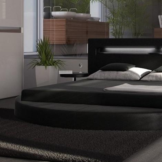 Lit rond simili cuir noir 200x200 cm LED - Uster -  Sans sommier