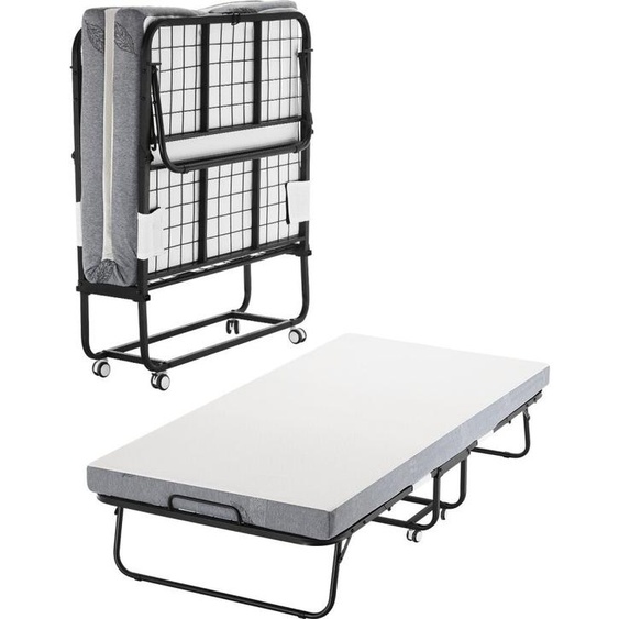 Lit roulant pliable - Matelas mousse 10 cm - Lit métallique pliable - Design peu encombrant - Meuble de couchage confortable
