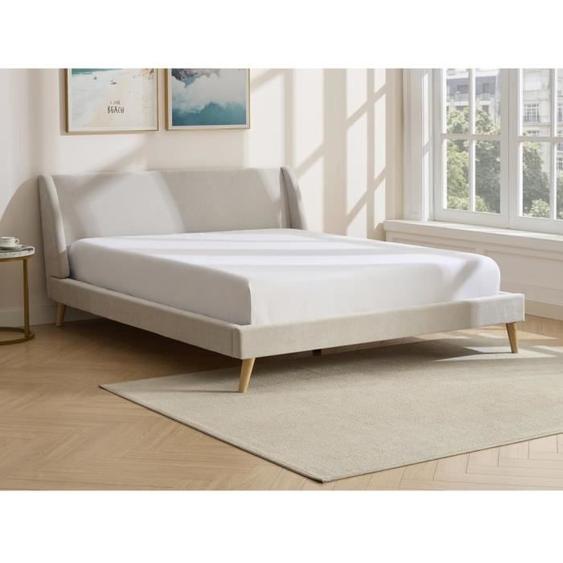 Lit scandinave 160 x 200 cm - Tissu - Beige - BENEDICTE
