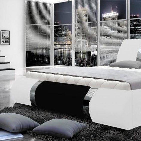 Lit simili cuir blanc et noir 160x200 cm - Spencer -  Sans sommie