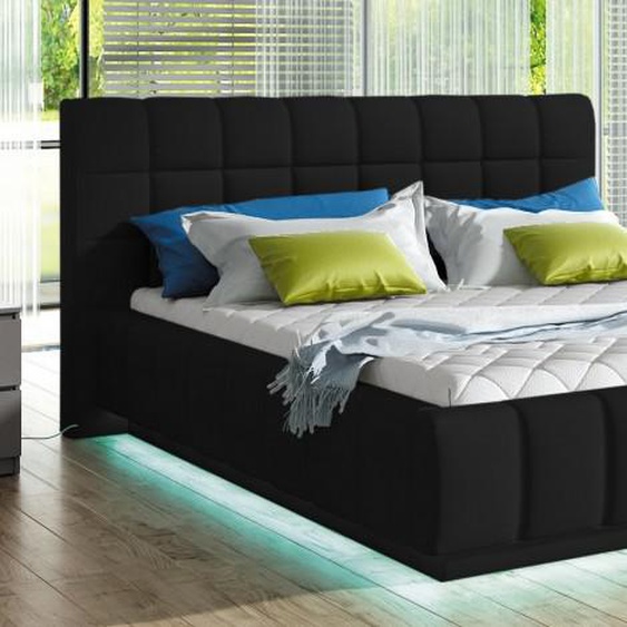 Lit simili cuir noir 160x200 cm avec LED - Etor -  Sans sommier