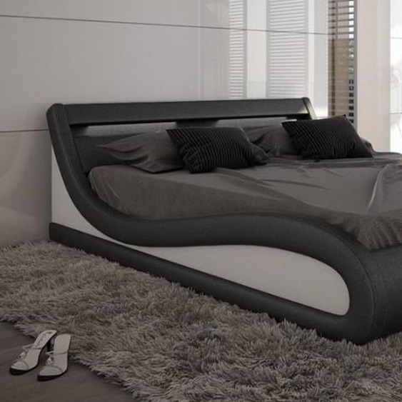 Lit simili cuir noir et blanc 180x200 cm - Aspen -  Sans sommier