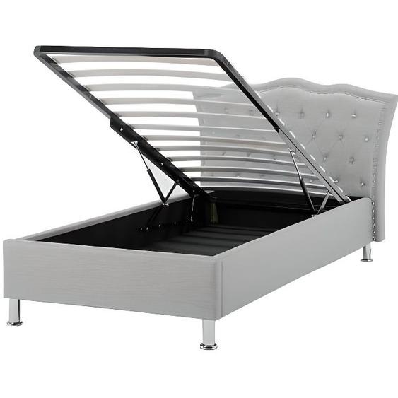 Lit simple avec rangement en tissu gris - BELIANI - METZ - A lattes - Elégance - Chic - 1 personne