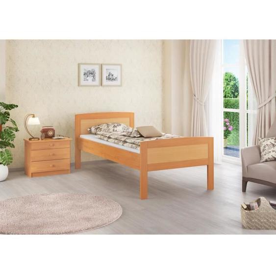 Lit simple en hêtre naturel 90x200 - ERST-HOLZ - Classique - Intemporel - Marron - A lattes - 1 personne