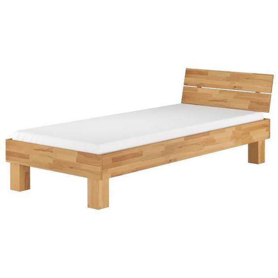 Lit simple moderne en hêtre naturel - ERST-HOLZ - 100x200 cm - Sommier à lattes souples et matelas