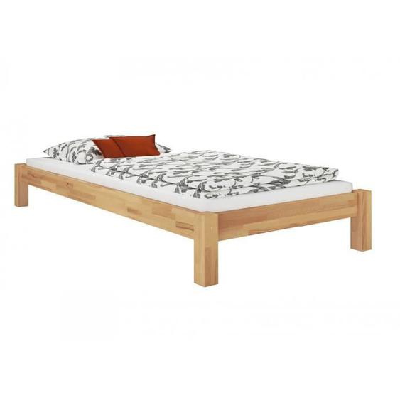 Lit simple style futon en hêtre naturel 120x200 avec sommier à lattes souples et matelas - ERST-HOLZ