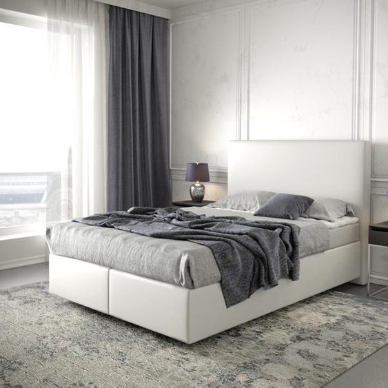 Lit-sommier-tapissier Dream-Well 140x200 cm similicuir blanc, Lits à sommier tapissier