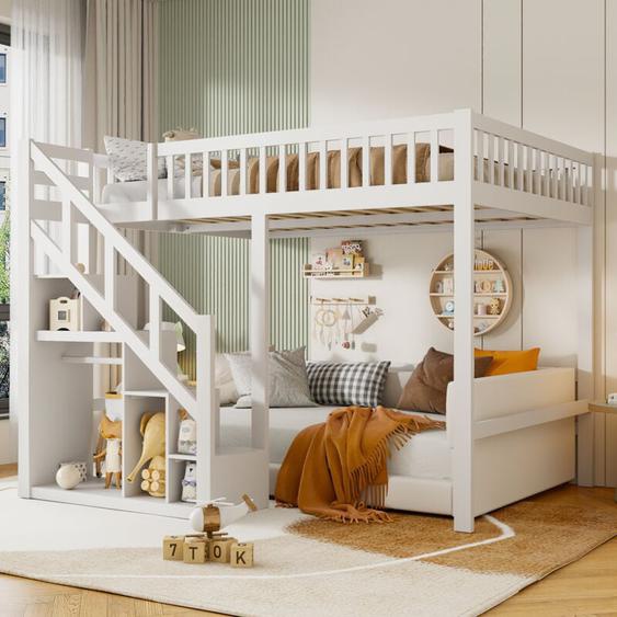 Lit superpose 140x200,lit mezzanine 2 places,lit mezzanine 140x200,lit mezzanine escalier,lit enfant escalier avec placard de rangement,lit