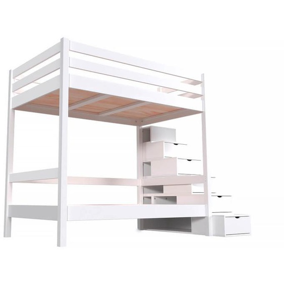Lit superposé 4 personnes 120x200 adultes bois escalier cube Sylvia