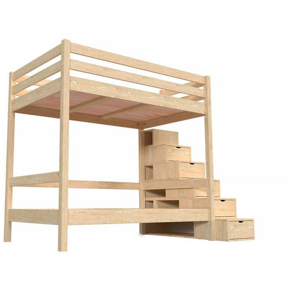 Lit superposé 4 personnes 120x200 adultes bois escalier cube Sylvia