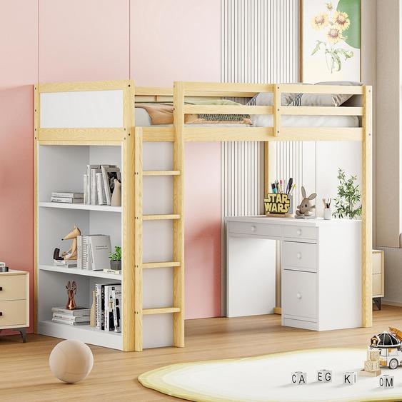 Lit superposé 90x200, meubles de rangement, bureau informatique multifonctionnel, pour enfants, en bois, finition bois
