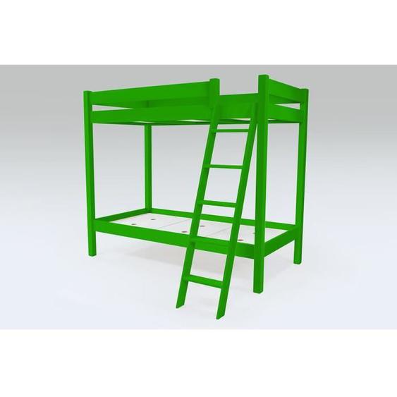 Lit superposé - ABC - Échelle inclinée - Bois massif - 90x190 cm - 2/3 places - Vert