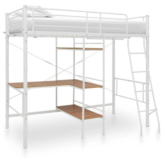 Lit superposé avec cadre de table Blanc Métal 90x200 cm