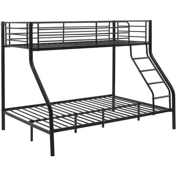 Lit superpose avec soier à lattes en metal noir pour 3 personnes 210 par 147,5 par 168