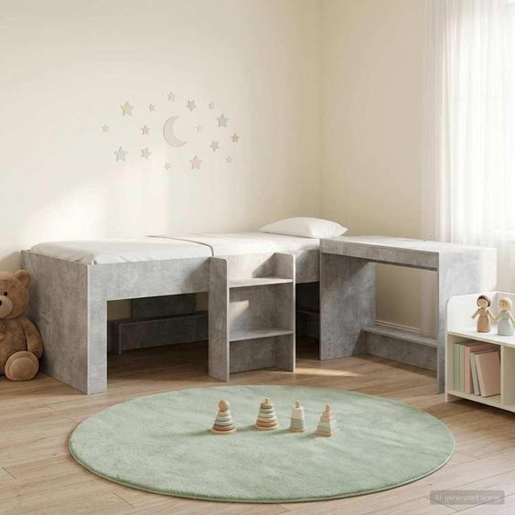 Lit superposé exclusif avec bureau pour enfants, 2 pièces, couleur gris béton