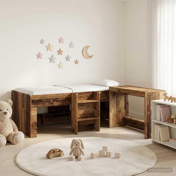Lit superposé exclusif avec bureau pour enfants, en bois de récupération, modèle vendu par lot de 2