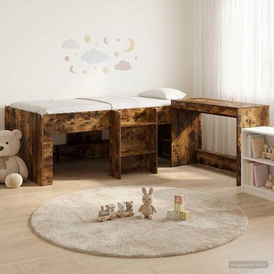 Lit superposé exclusif avec bureau pour enfants, finition chêne fumé, quantité : 2
